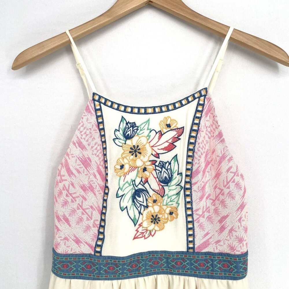 Flying Tomato Cream Full Length Maxi Dress Ivory Floral Embroidered Size Medium - Picture 3 of 8